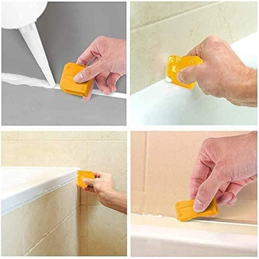 Silicone Caulking Tools,Caulking Tool 3 in 1,Glass Glue Angle Scraper, Stainless Steelhead Caulk Remover and Sealant Scraper, for Bathroom,Kitchen,Floor,Window,Sink Joint,Frames Seal (Yellow)